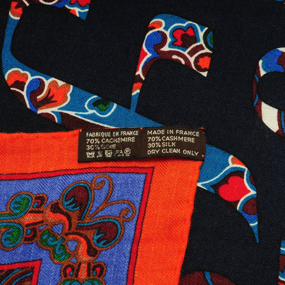 Hermes Cashmere Silk Lettres d'Erevan Shawl 140 Marine Canard Orange 6 of 6