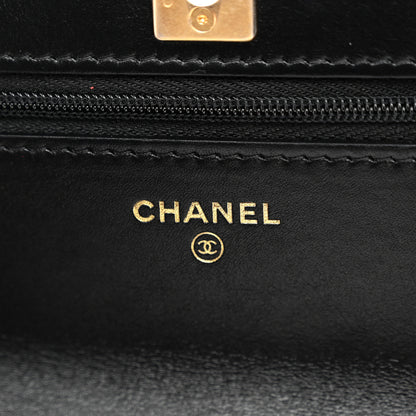 Chanel Shiny Calfskin Quilted Metal Top Handle Wallet On Chain WOC Black 6 of 13