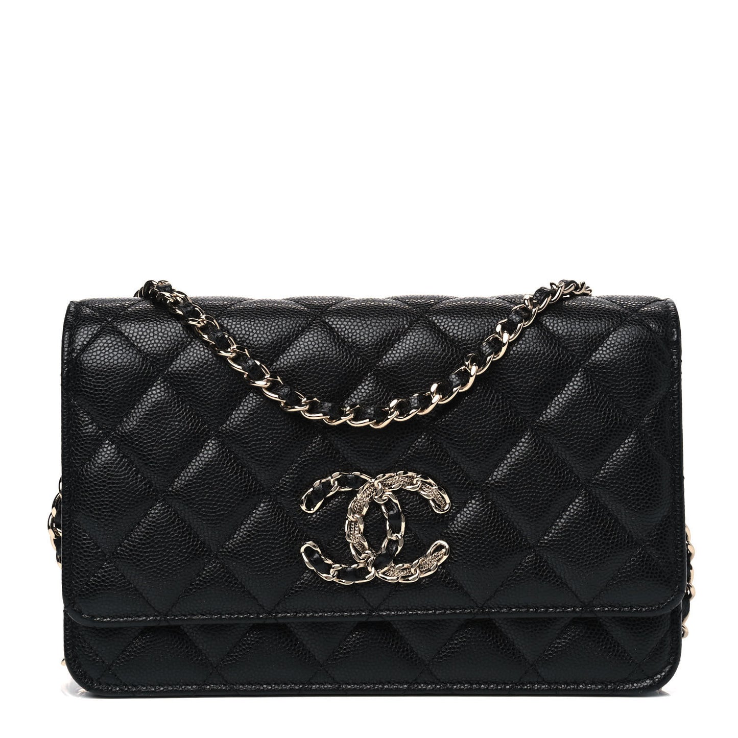 Caviar Quilted French New Wave Chain CC Wallet On Chain WOC Black