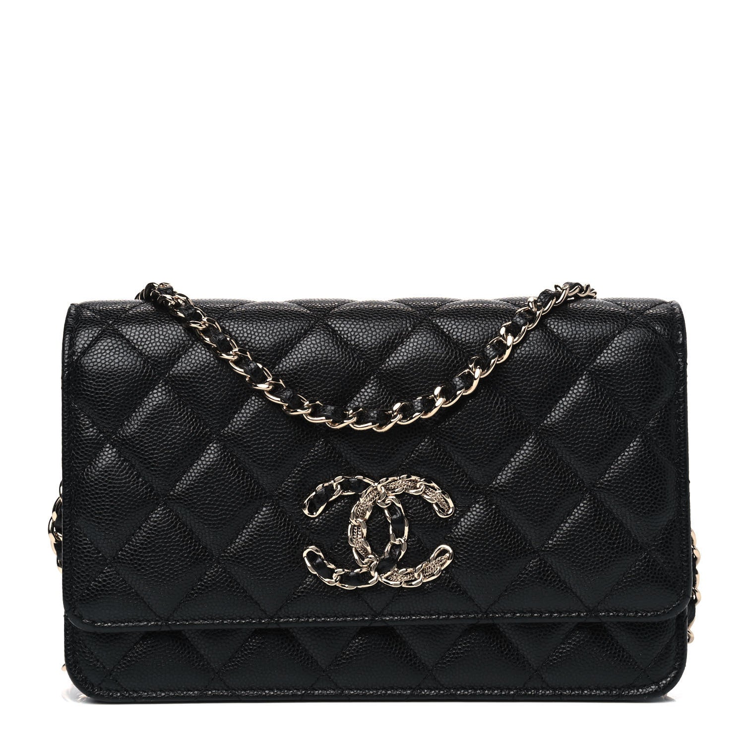 Chanel Caviar Quilted French New Wave Chain CC Wallet On Chain WOC Black 1 of 4