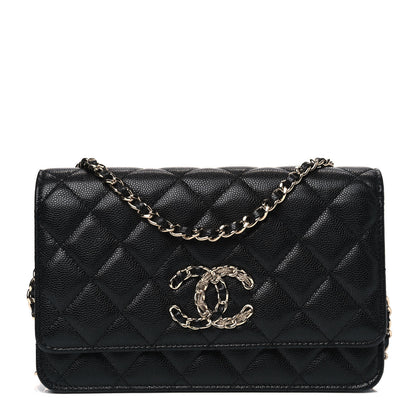 Chanel Caviar Quilted French New Wave Chain CC Wallet On Chain WOC Black 1 of 5