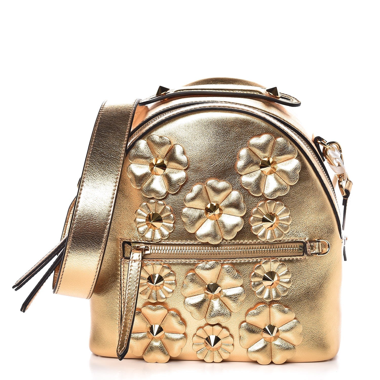 Fendi Vitello Catalan Mirror Flowerland Backpack Gold 1 of 9