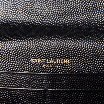 Saint Laurent Grain De Poudre Matelasse Chevron Monogram Flap Wallet Black 6 of 12