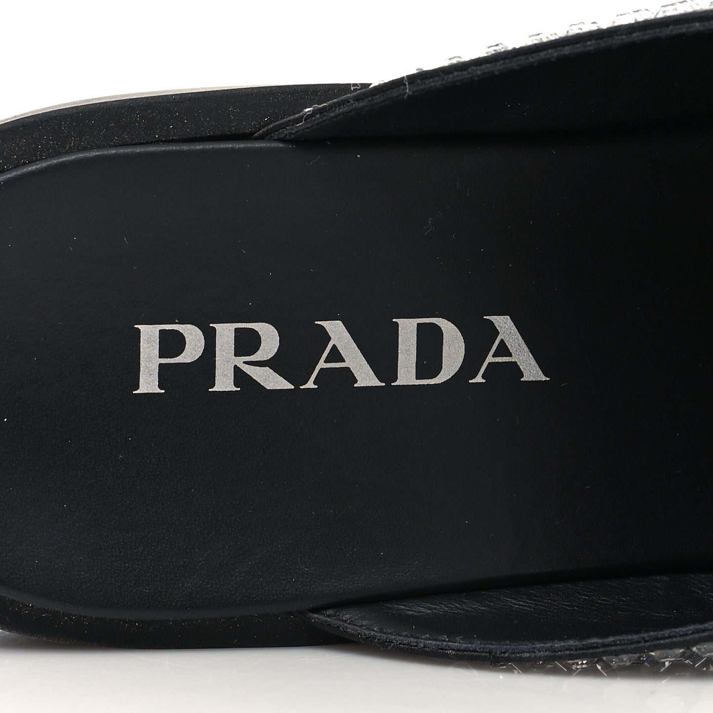 Satin Crystal Metal Triangle Logo 40mm Loafer Mules 39.5 Cristal