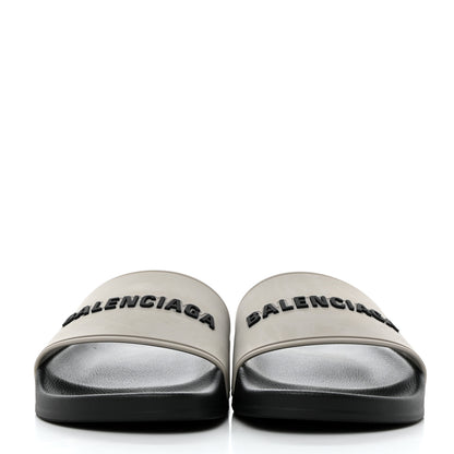 Balenciaga Rubber Womens Logo Pool Slide Sandals 37 Black Grey 2 of 10