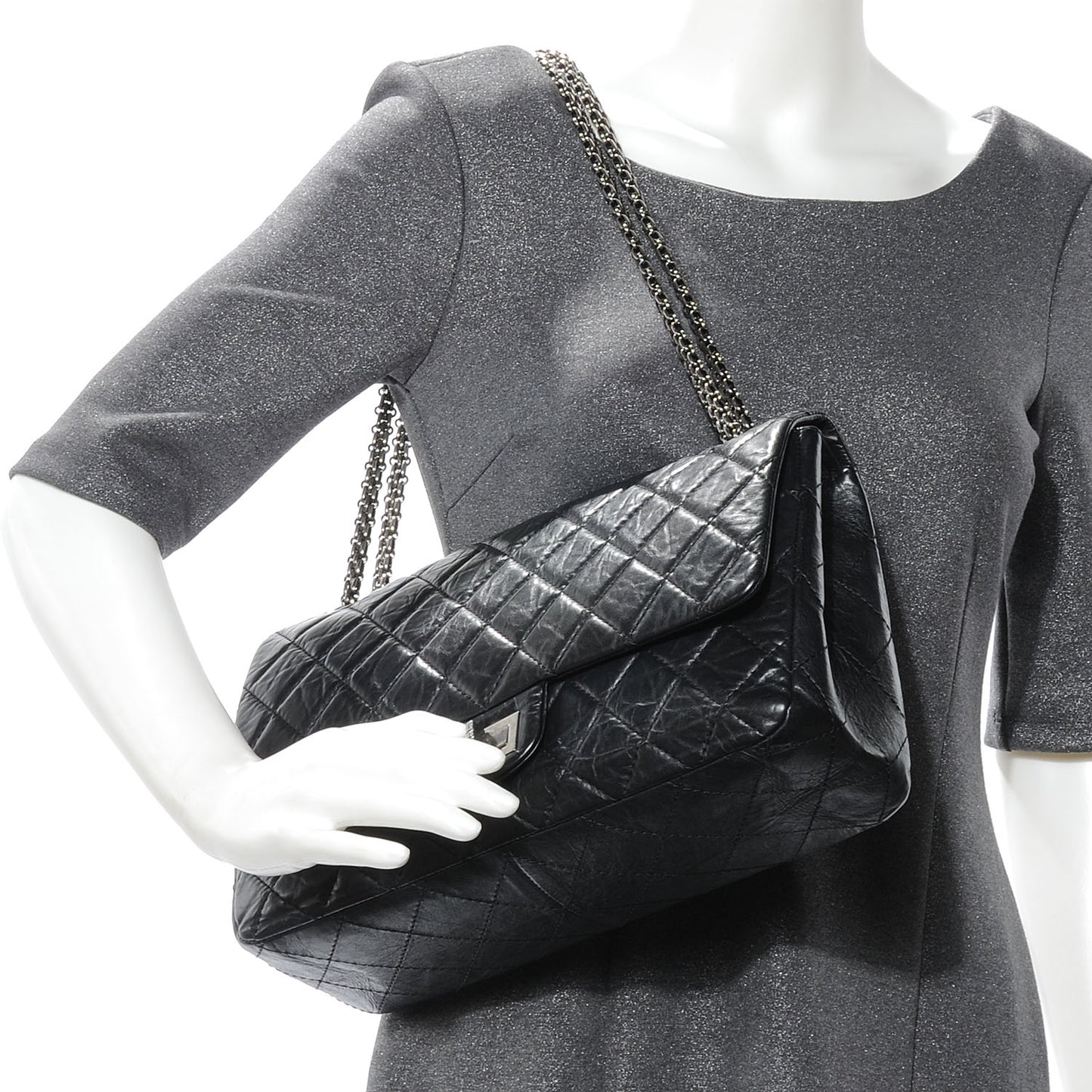 Aged Calfskin Quilted 2.55 Reissue 227 Flap Black