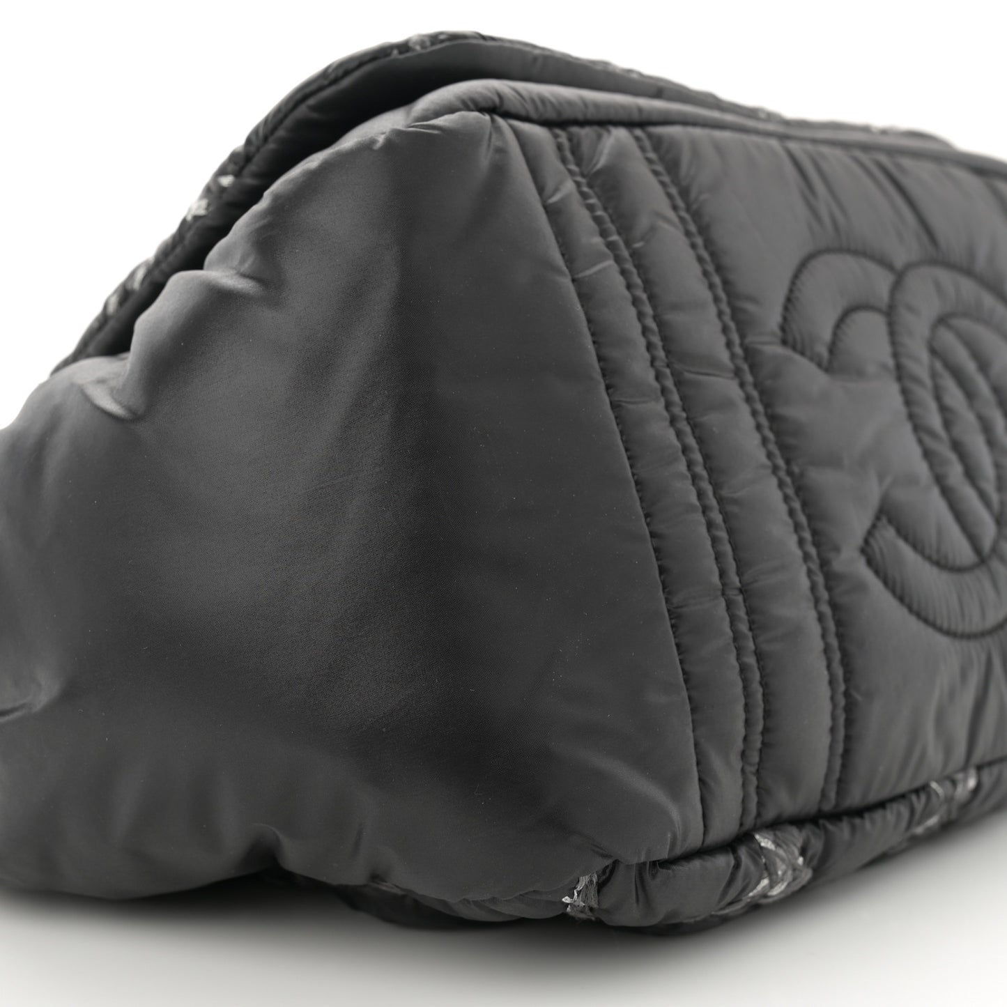 Nylon Quilted Tweed Stitch Bubble Accordion Flap Black