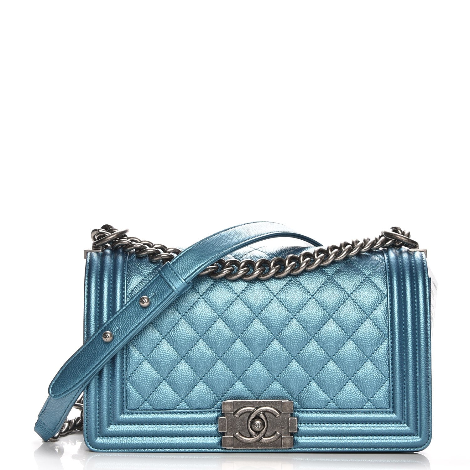 Chanel Metallic Caviar Quilted Medium Boy Flap Turquoise 1 of 8
