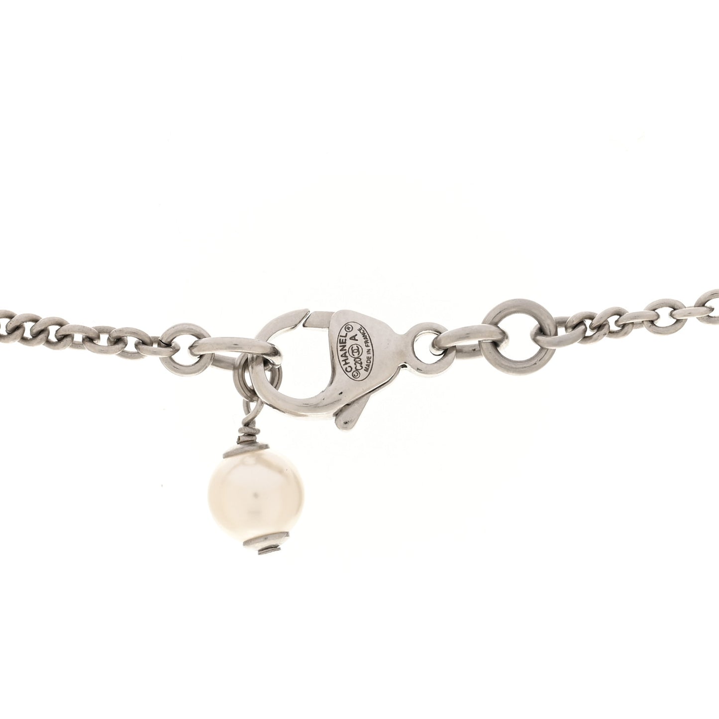 Crystal Pearl Bow CC Necklace Silver