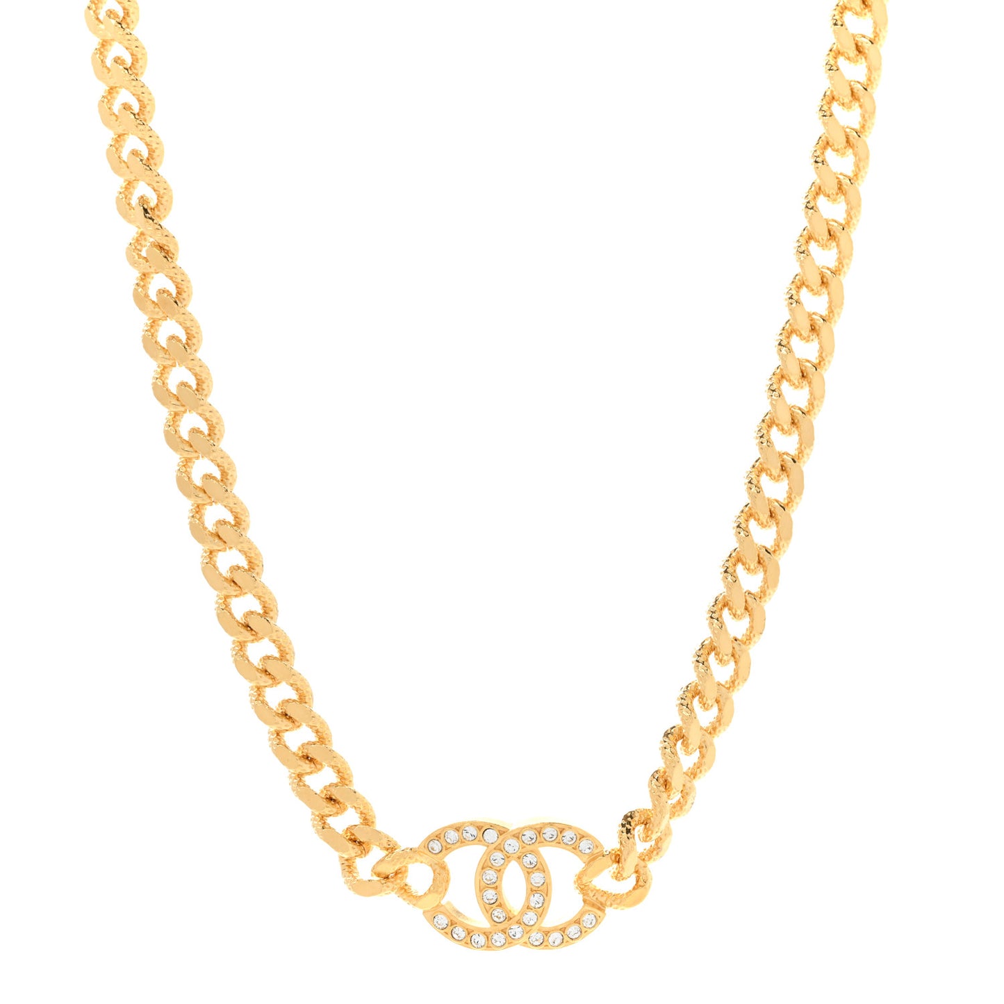 Crystal Chain Link CC Choker Necklace Gold