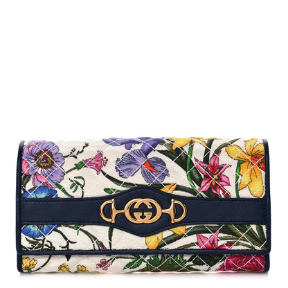 Gucci Canvas Flora Floral Trapuntata Zumi Continental Wallet Great White Multicolor Blue Agata 1 of 12