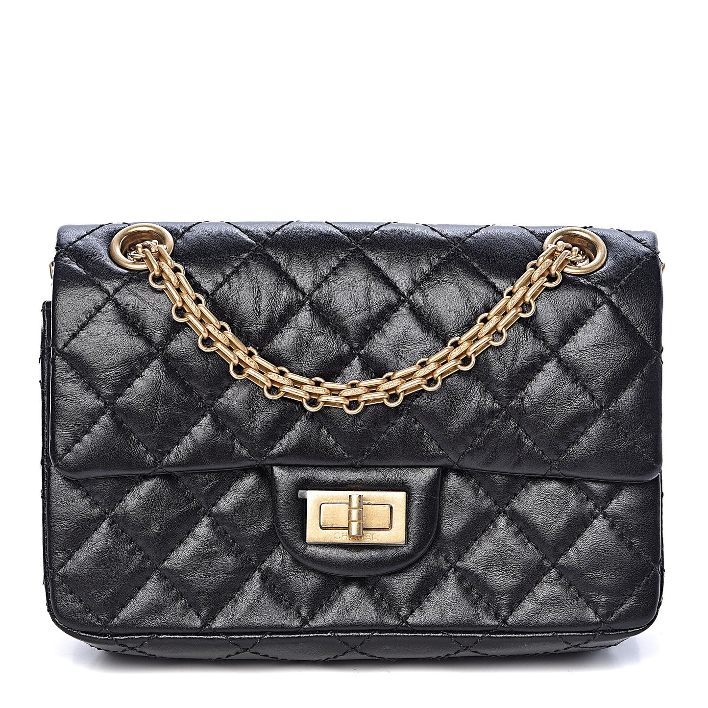 Aged Calfskin Quilted 2.55 Reissue Mini Flap Black