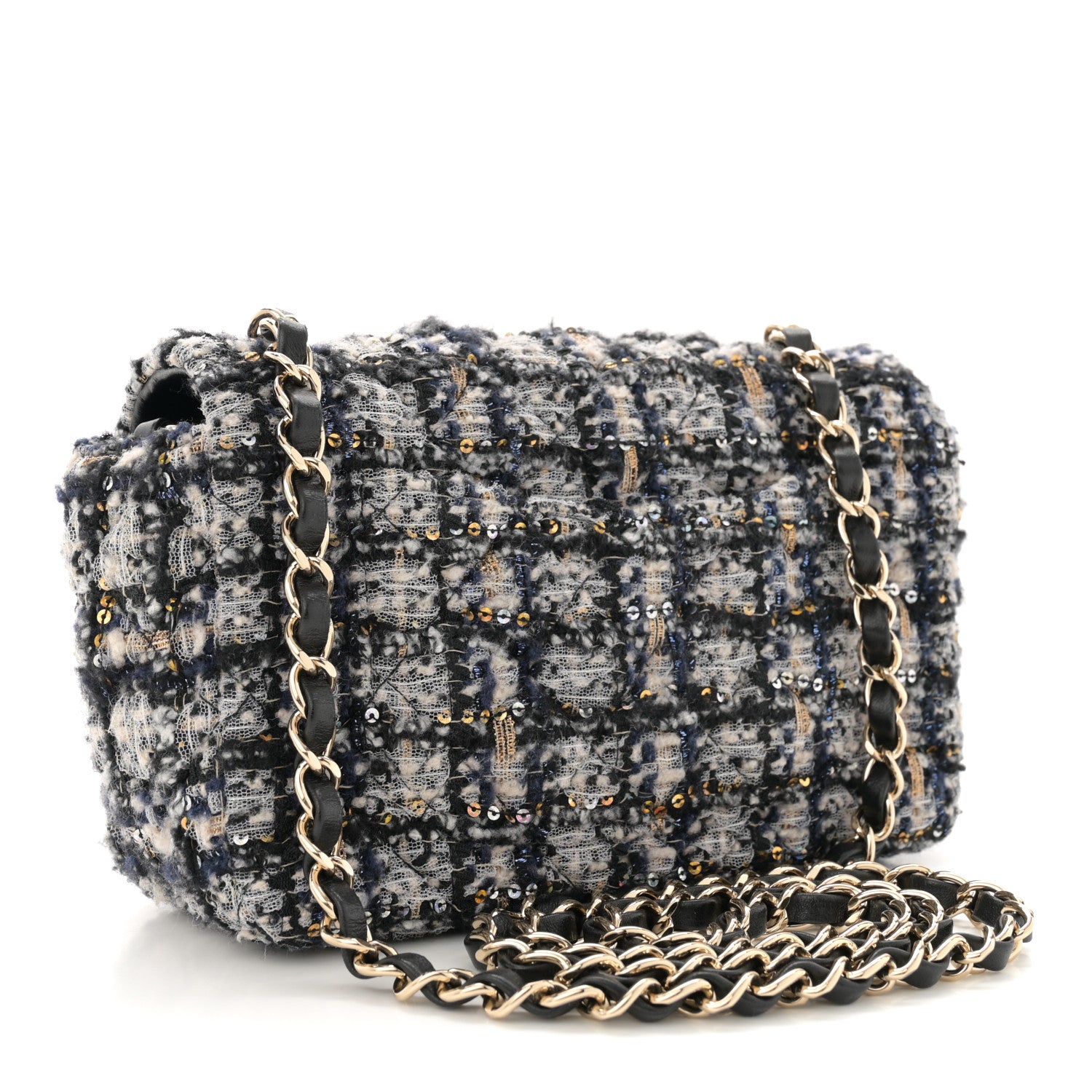 Chanel Glittered Tweed Quilted Mini Rectangular Flap Navy Blue 3 of 11