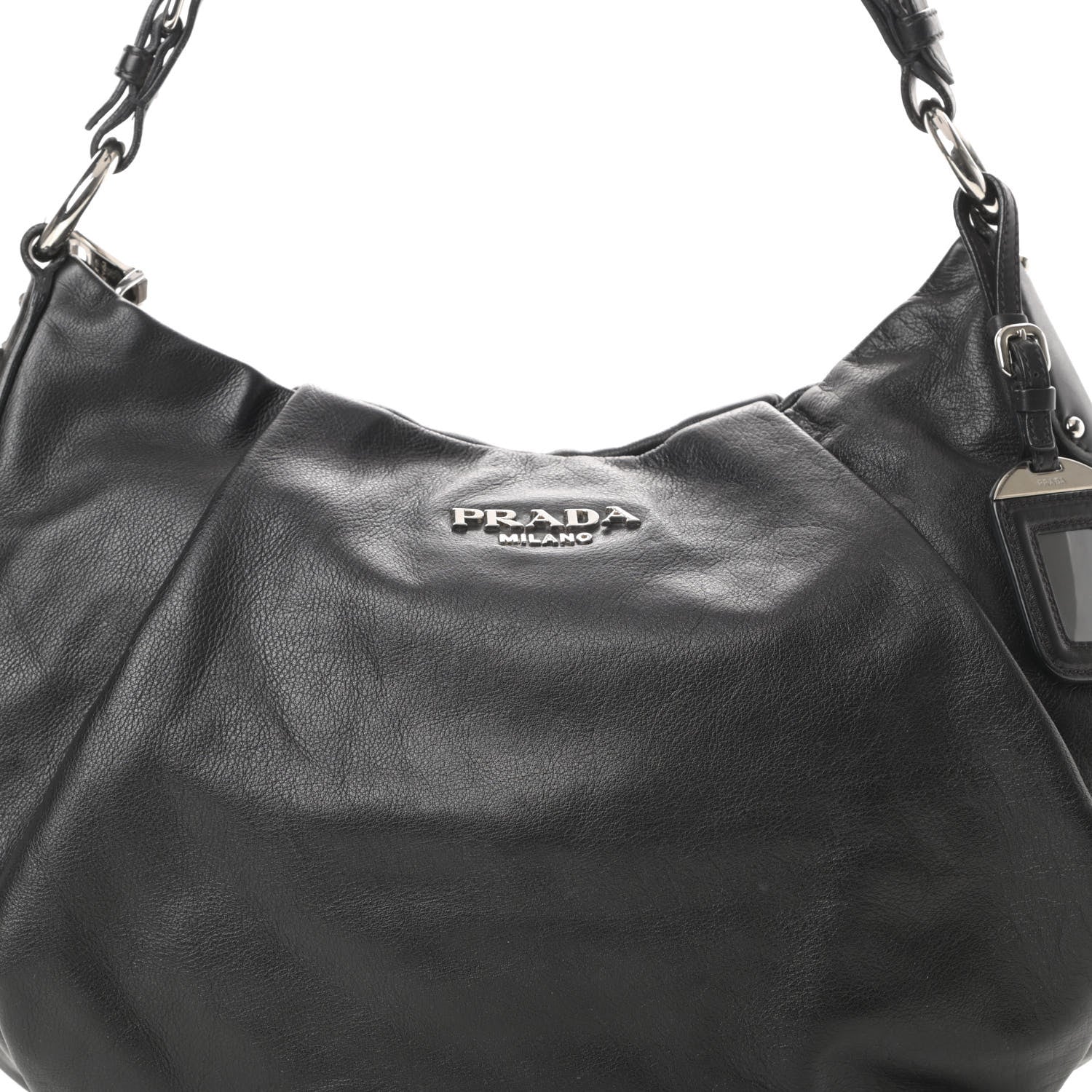 Prada Soft Calfskin Pleated Hobo Black 9 of 15