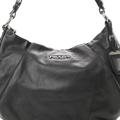 Prada Soft Calfskin Pleated Hobo Black 9 of 15