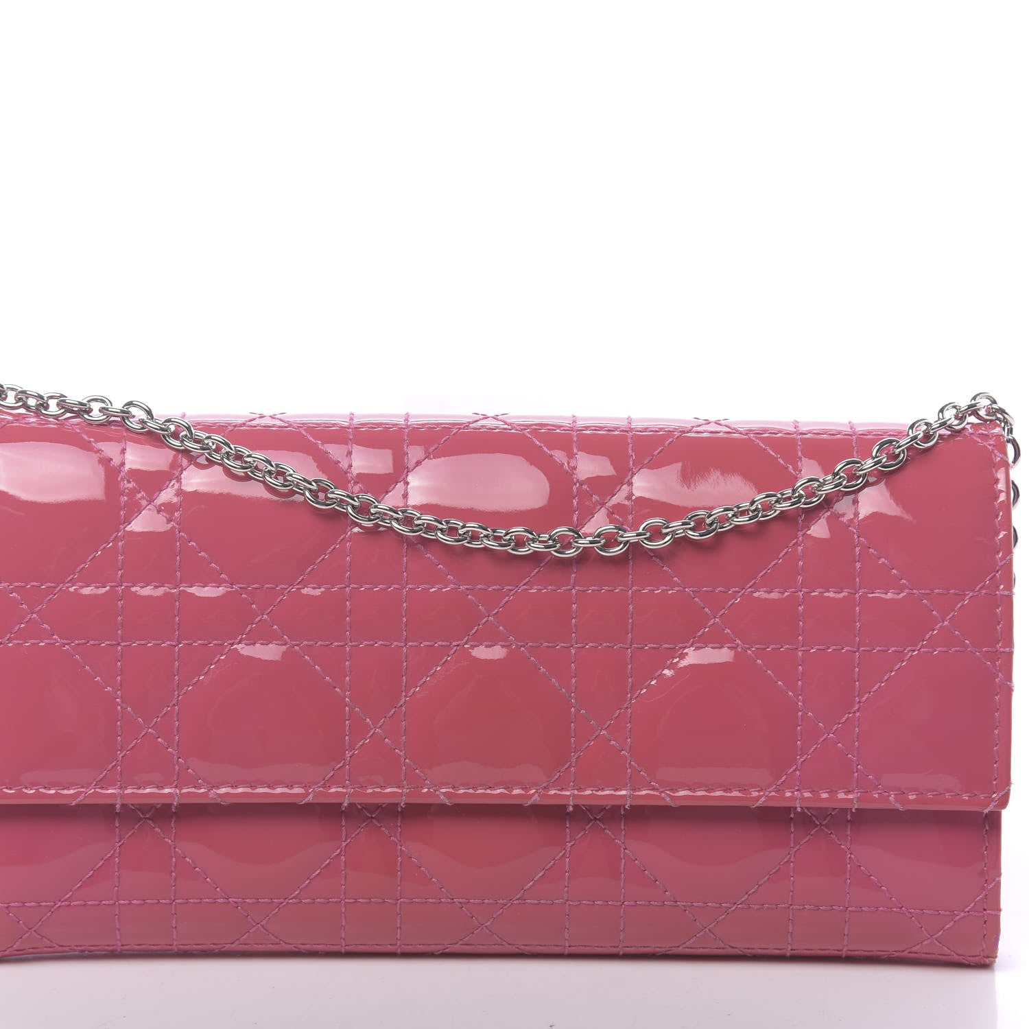 Christian Dior Patent Cannage Rendezvous Chain Wallet Pink 10 of 12
