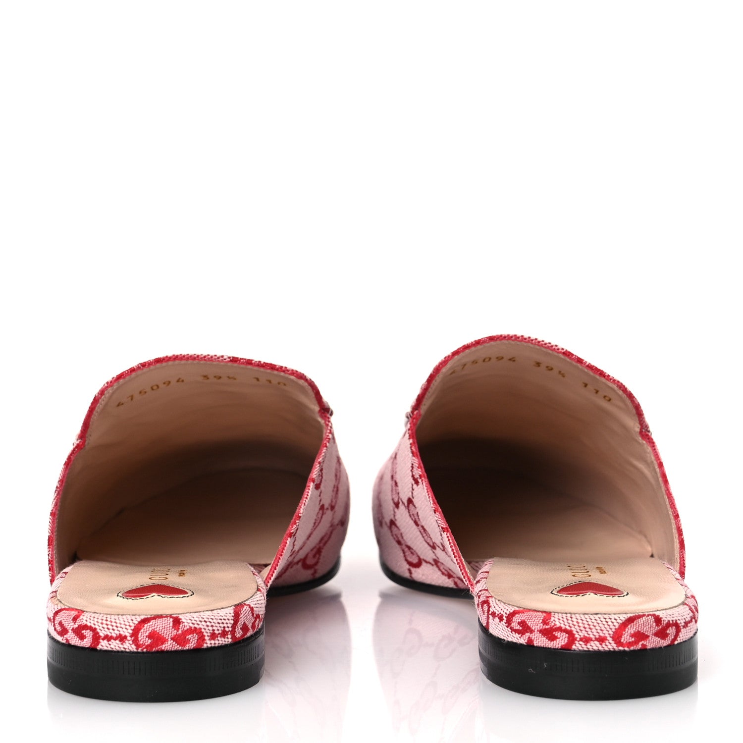 Gucci Canvas GG Monogram Horsebit Womens Princetown Slippers 39.5 Gardenia Hibiscus Red 6 of 11