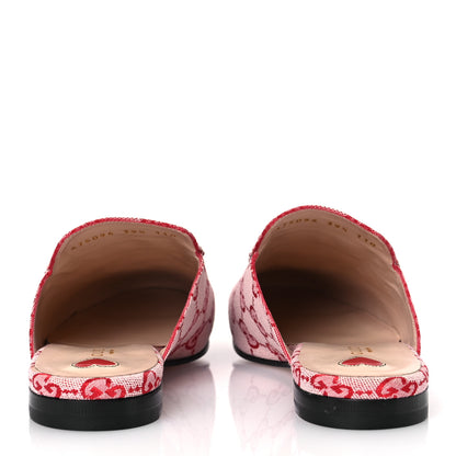 Gucci Canvas GG Monogram Horsebit Womens Princetown Slippers 39.5 Gardenia Hibiscus Red 6 of 11