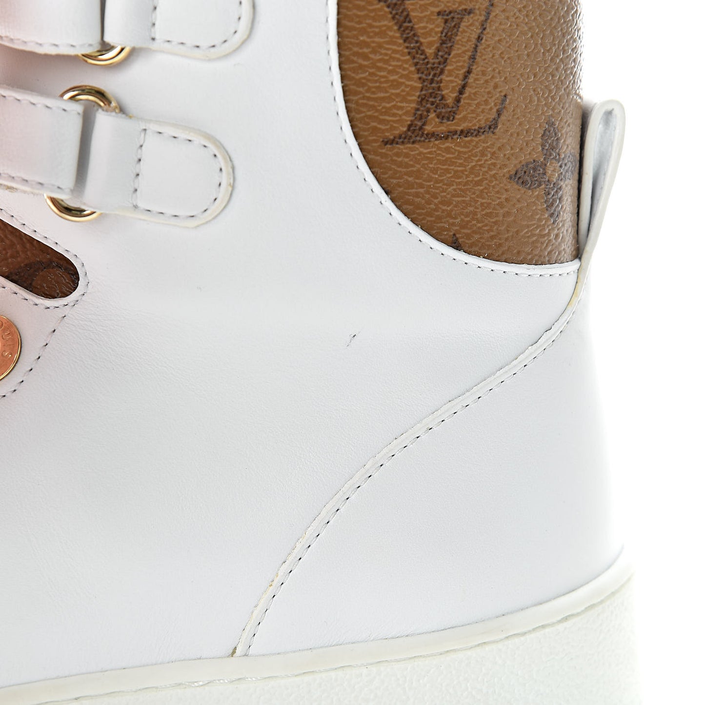 Calfskin Reverse Monogram Boombox High Top Sneakers 38.5 White