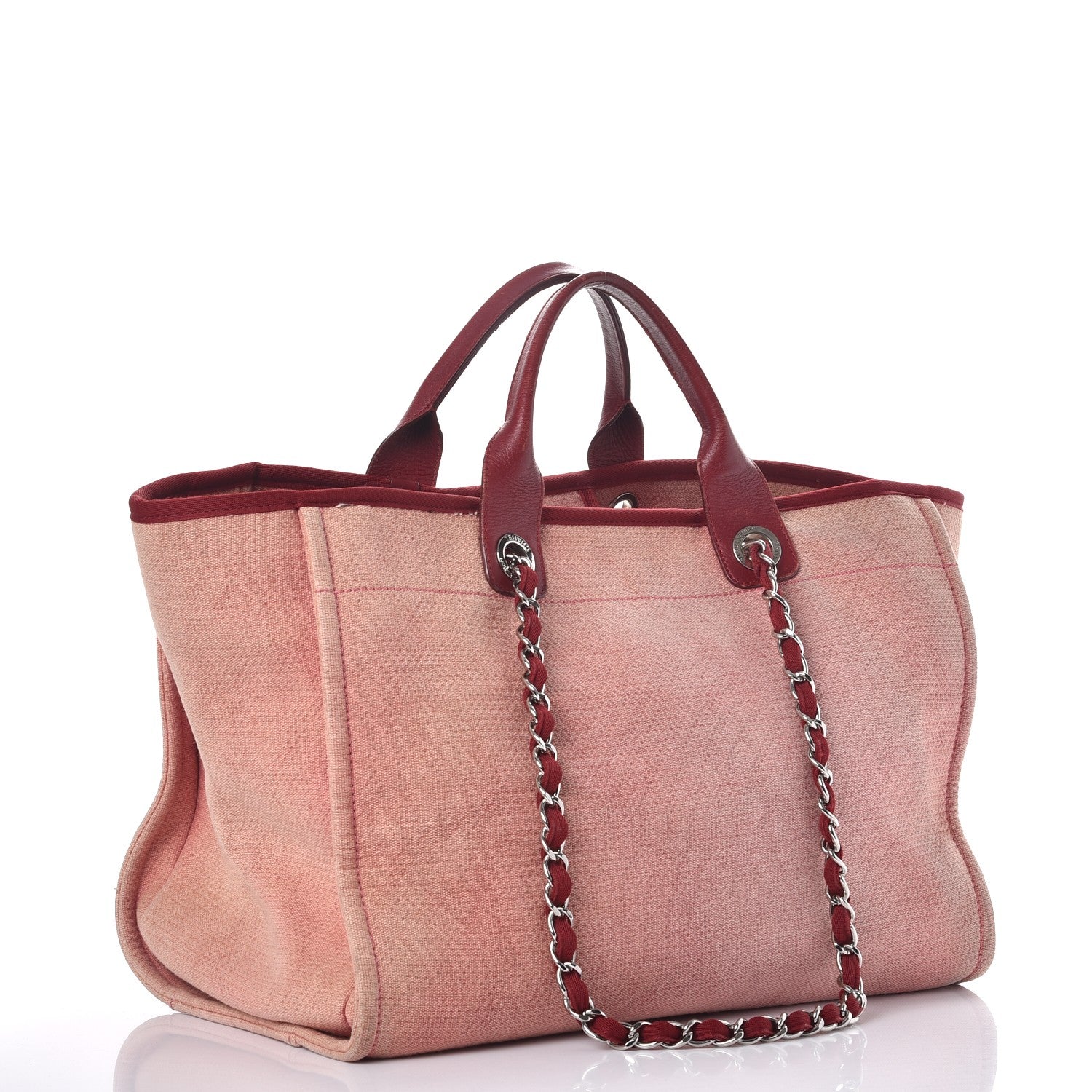 Chanel Canvas Large Deauville Tote Red 4 of 17