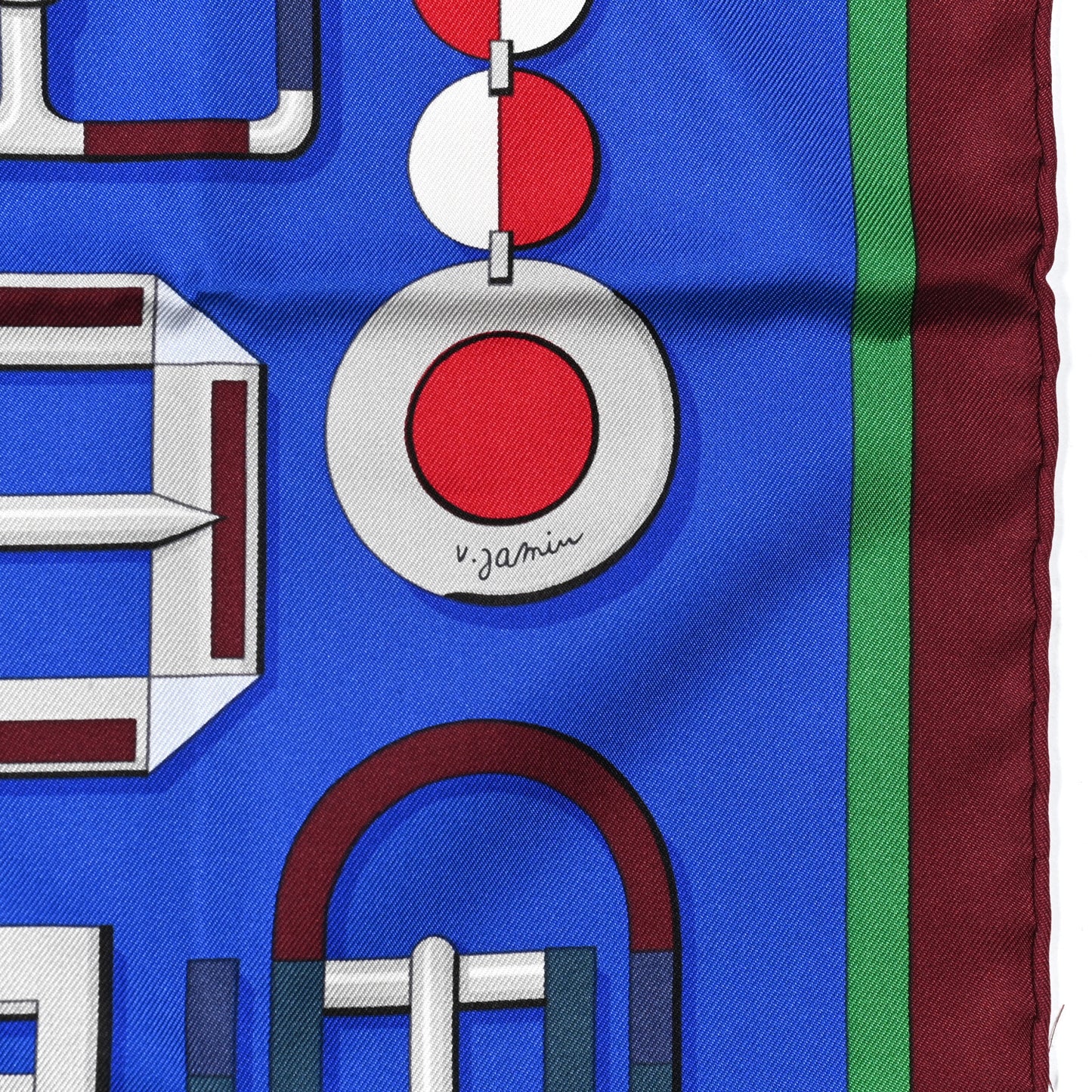 Silk Carré en Boucles Scarf 90 Bleu Roy Bordeaux Vert