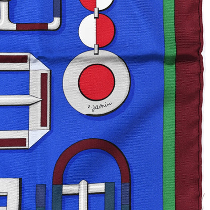 Hermes Silk Carré en Boucles Scarf 90 Bleu Roy Bordeaux Vert 3 of 5
