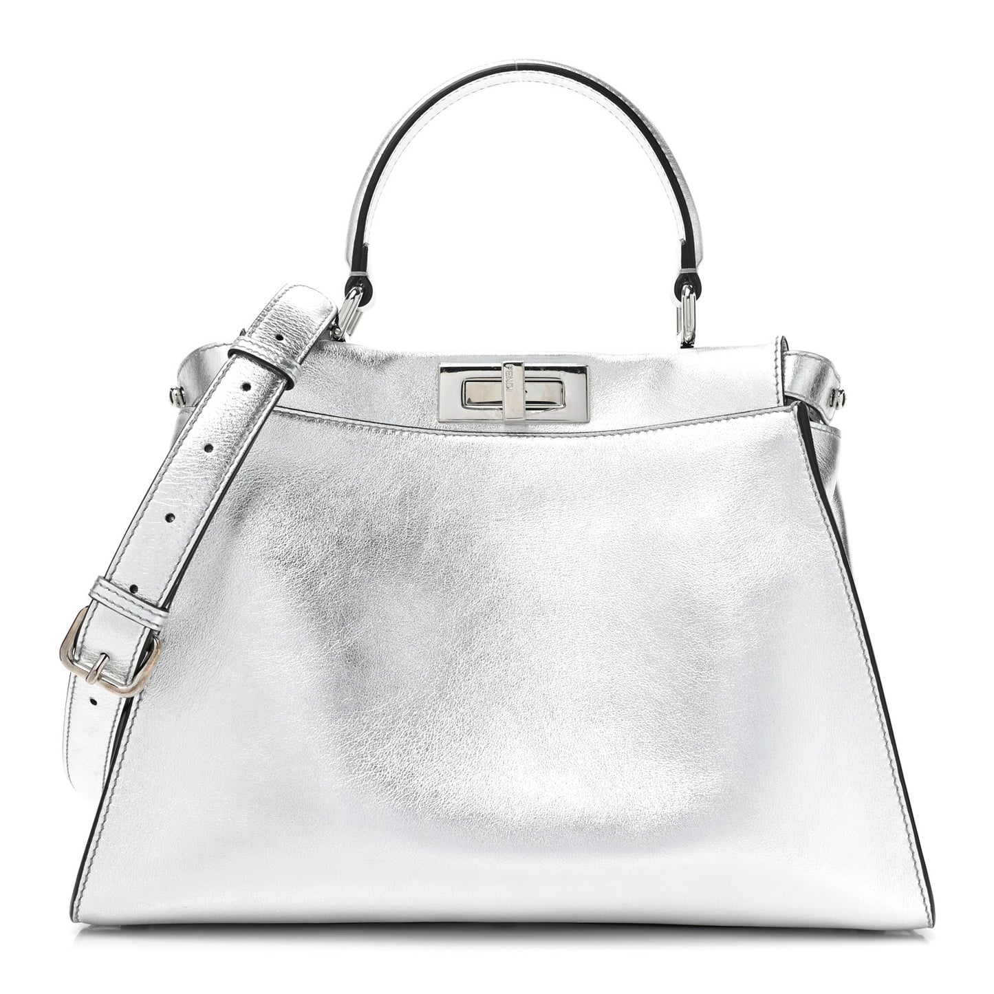 Vitello Catalan Mirror Medium Peekaboo Iconic Satchel Argento