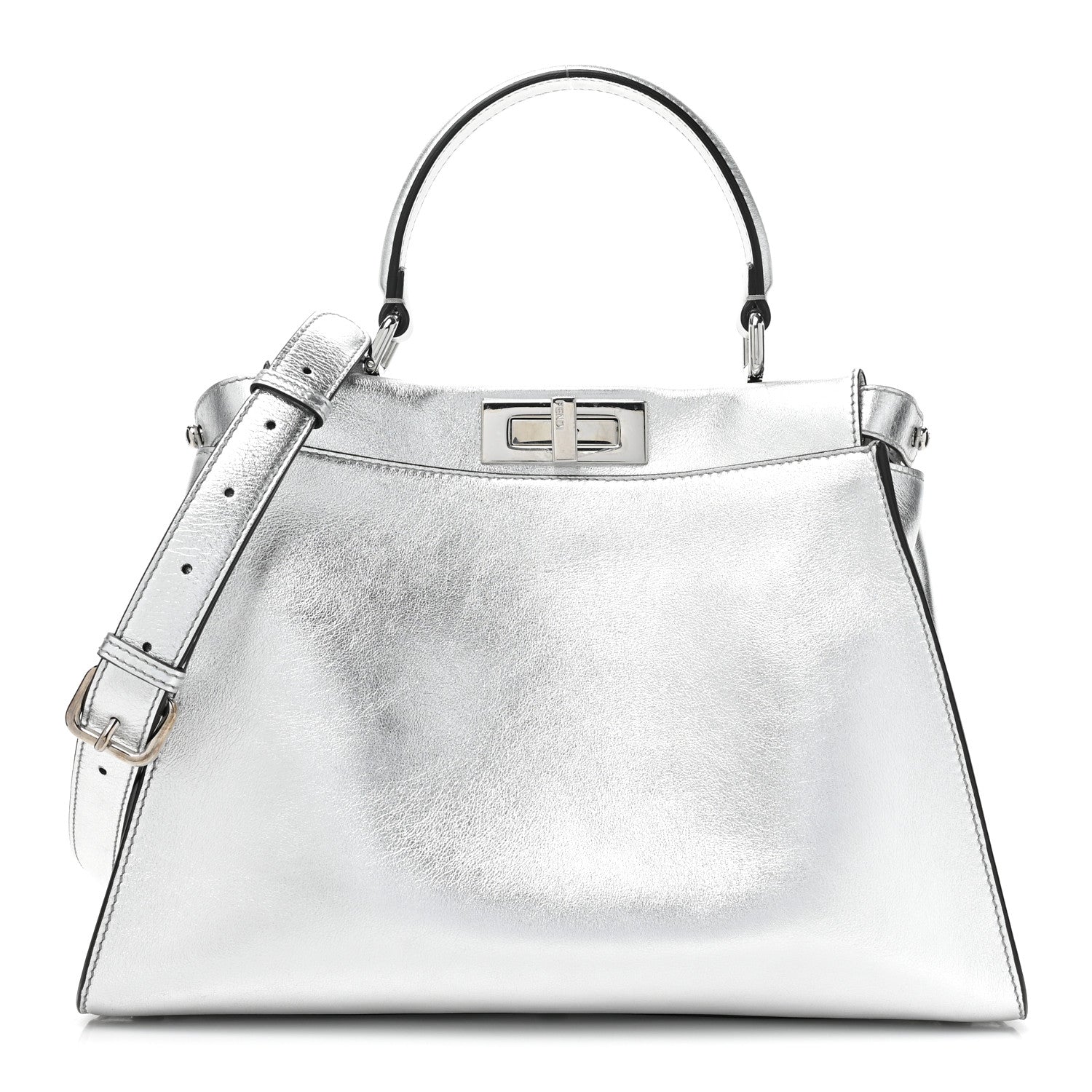 Fendi Vitello Catalan Mirror Medium Peekaboo Iconic Satchel Argento 1 of 14