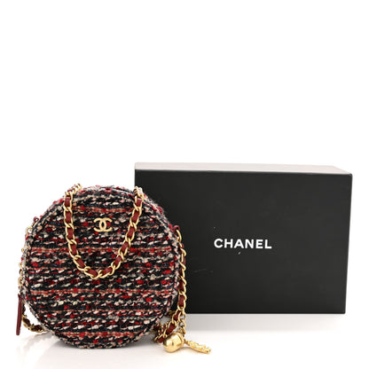 Chanel Tweed Quilted Round Clutch With Chain Red 11 of 11
