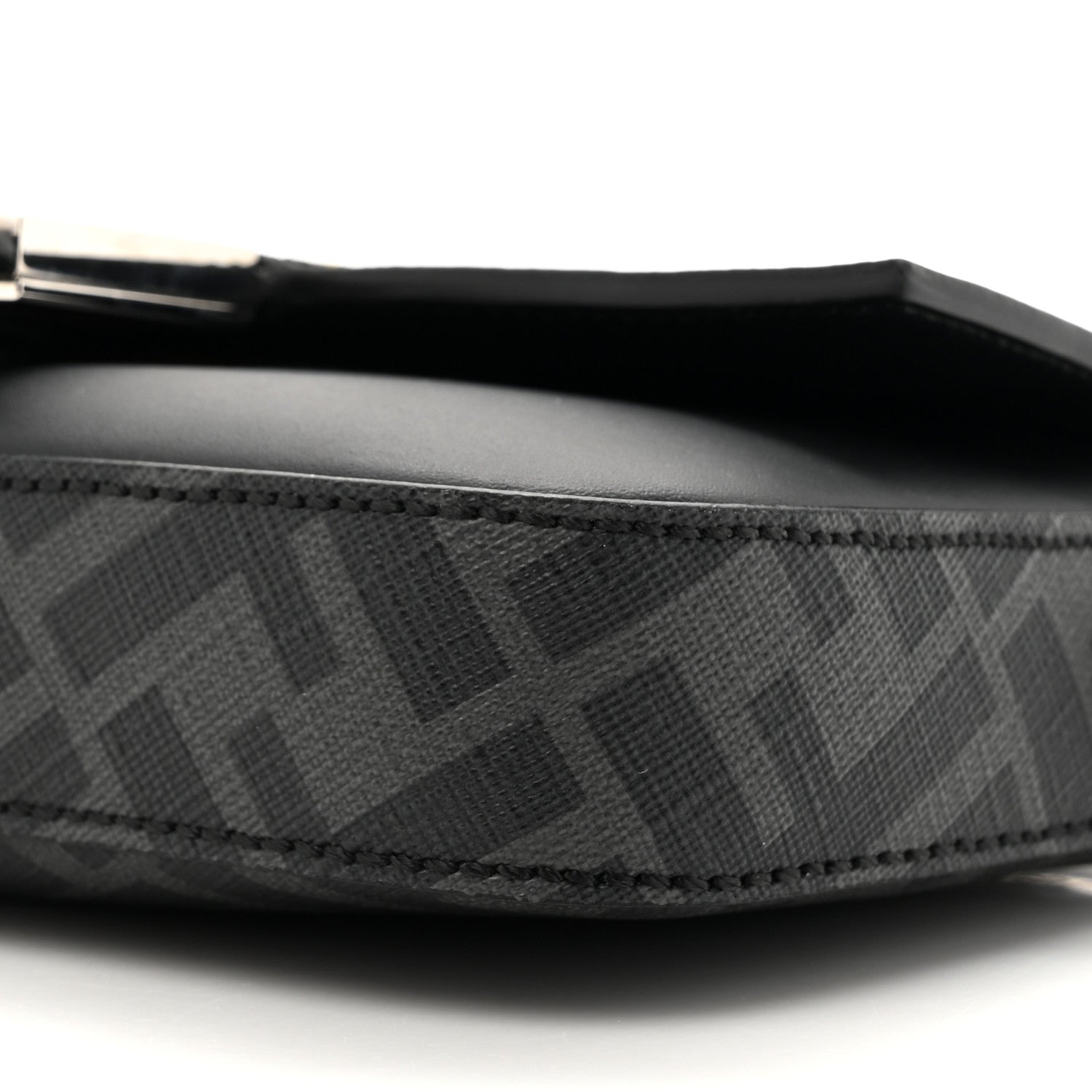 Fendi Glazed Fabric Vitello Liberty FF 1974 Diagonal Baguette Black Sunflower 9 of 10