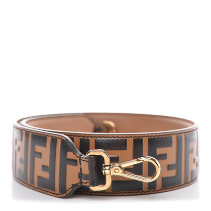 Fendi Calfskin FF 1974 Embossed Strap You Tobacco Black 1 of 5