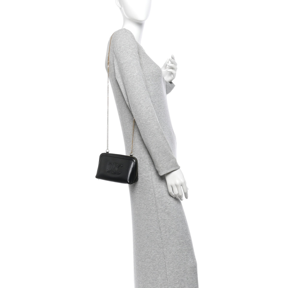 Smooth Calfskin Cuir Triomphe Clutch on Chain Black