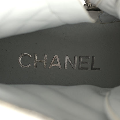 Chanel Caviar Calfskin Quilted Chain Lace Up Combat Boots 40 White Black 8 of 8