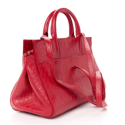 Saint Laurent Calfskin Crocodile Embossed Small Cabas Rive Gauche Red 3 of 11