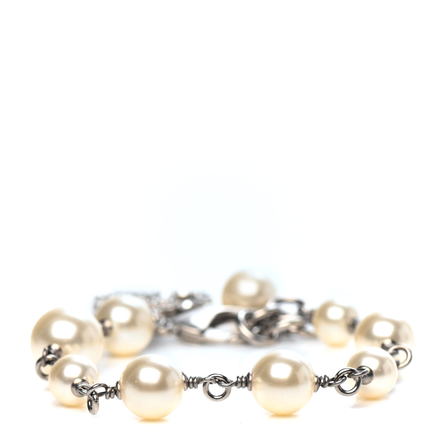 Baguette Crystal Pearl CC Bracelet Silver