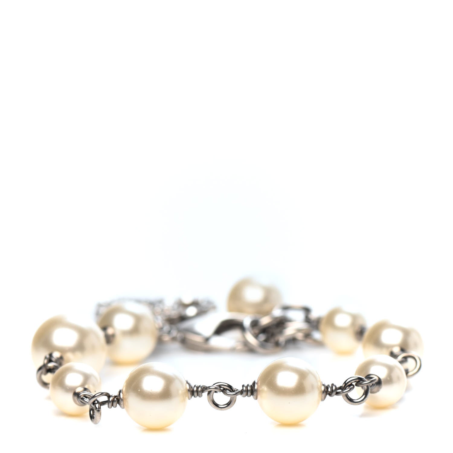 Chanel Baguette Crystal Pearl CC Bracelet Silver 1 of 4