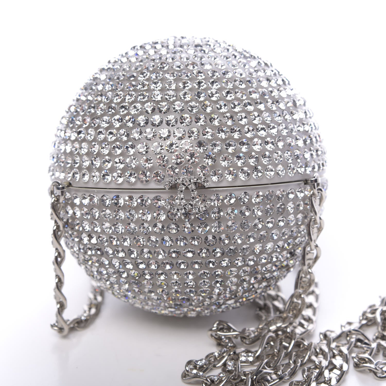 Chanel Plexiglass Strass CC Round Minaudiere Clutch Silver 15 of 16