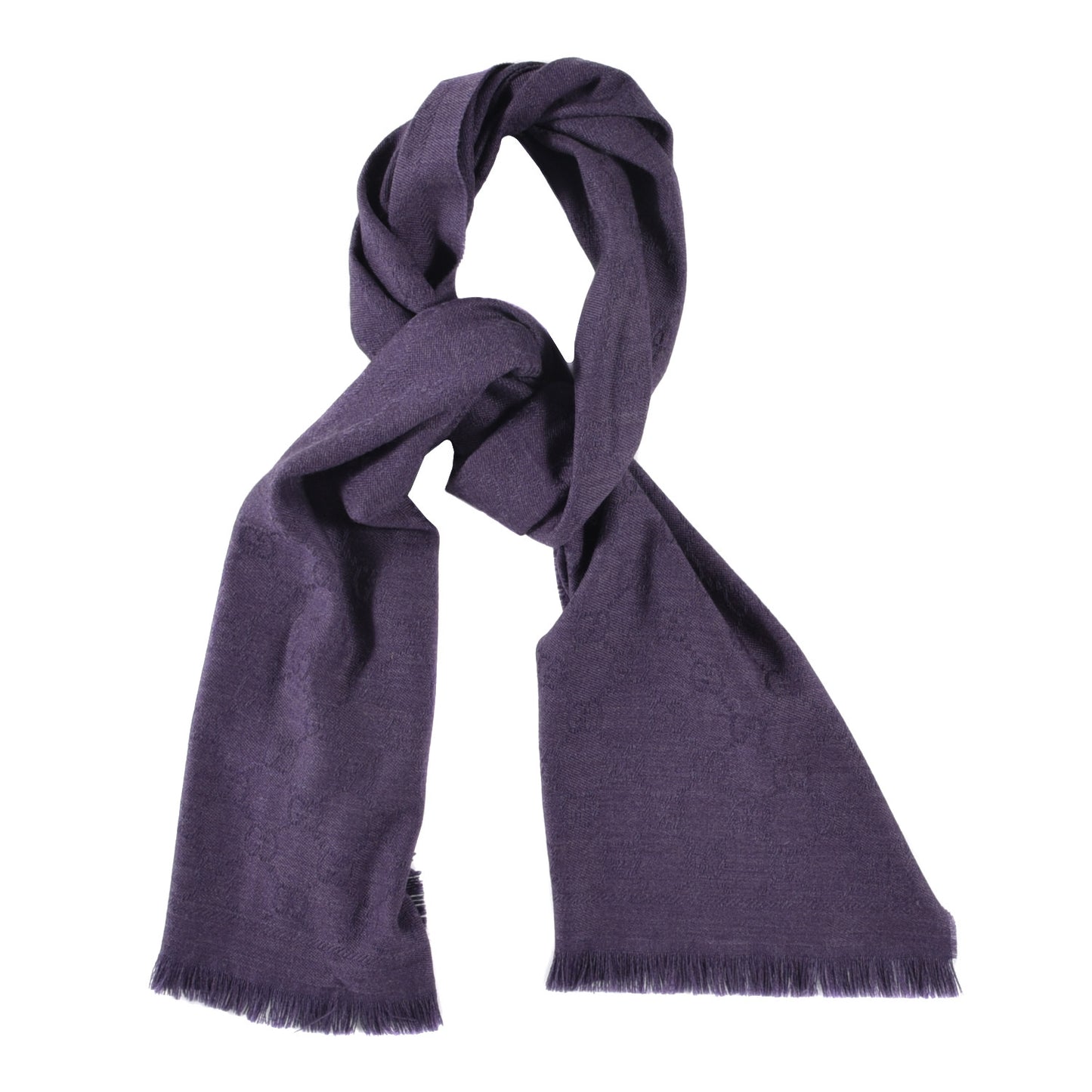 Wool Monogram Fringe Scarf Purple