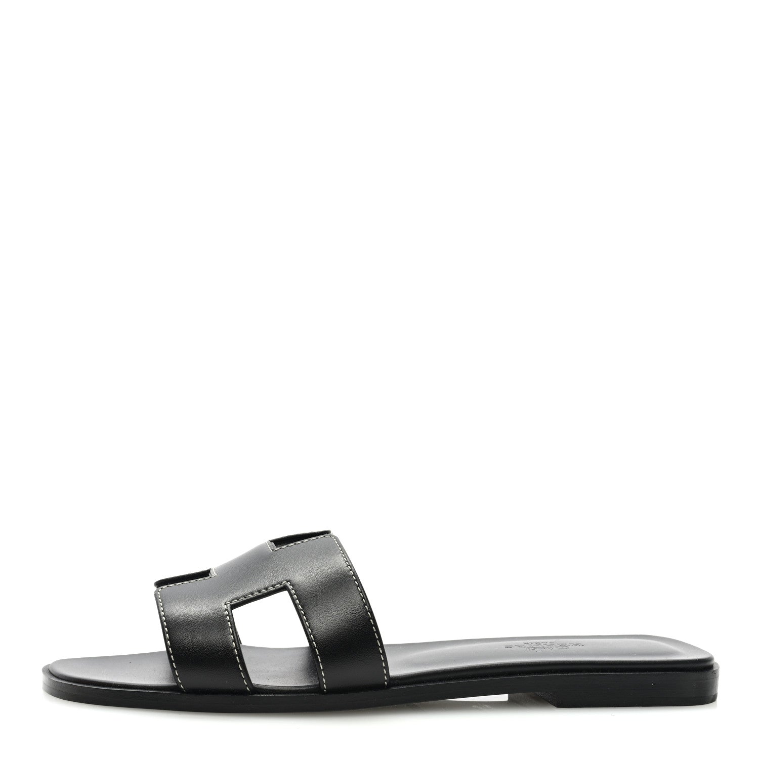 Hermes Box Calfskin Oran Sandals 37 Black 1 of 9