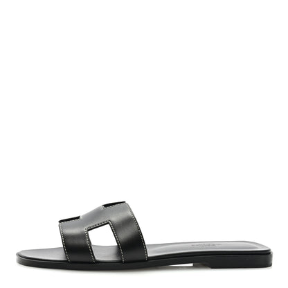 Hermes Box Calfskin Oran Sandals 37 Black 1 of 9