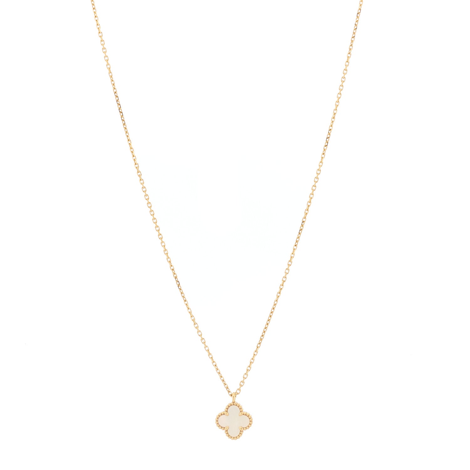 Van Cleef & Arpels 18K Yellow Gold Mother of Pearl Sweet Alhambra Pendant Necklace 1 of 6