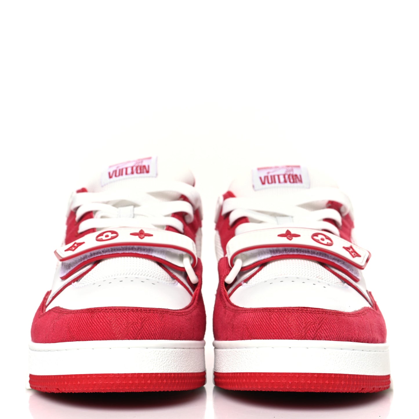 Calfskin Embossed Monogram Denim Mens LV Trainer Sneakers 9 Red