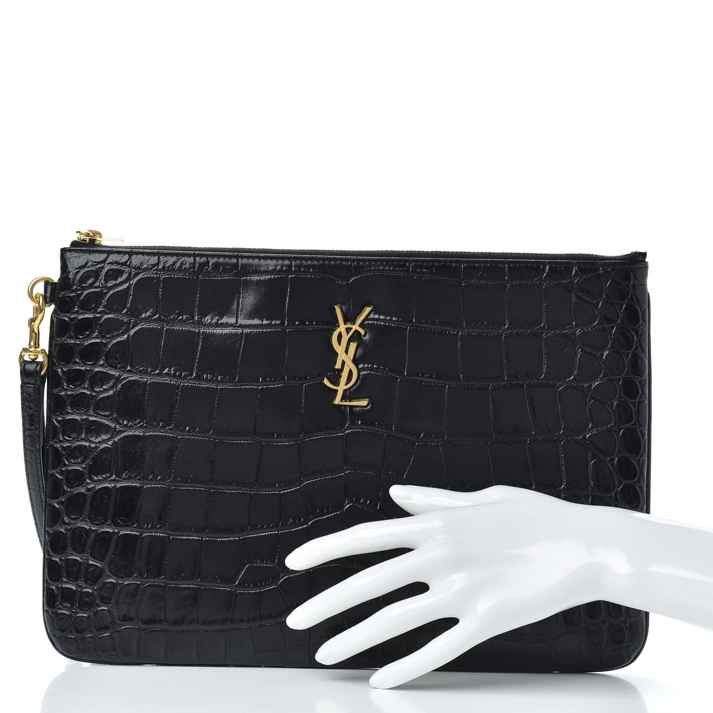 Calfskin Crocodile Embossed Tablet Pouch Black
