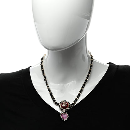 Chanel Lambskin Crystal Heart Choker Necklace Black Gold Pink 2 of 4