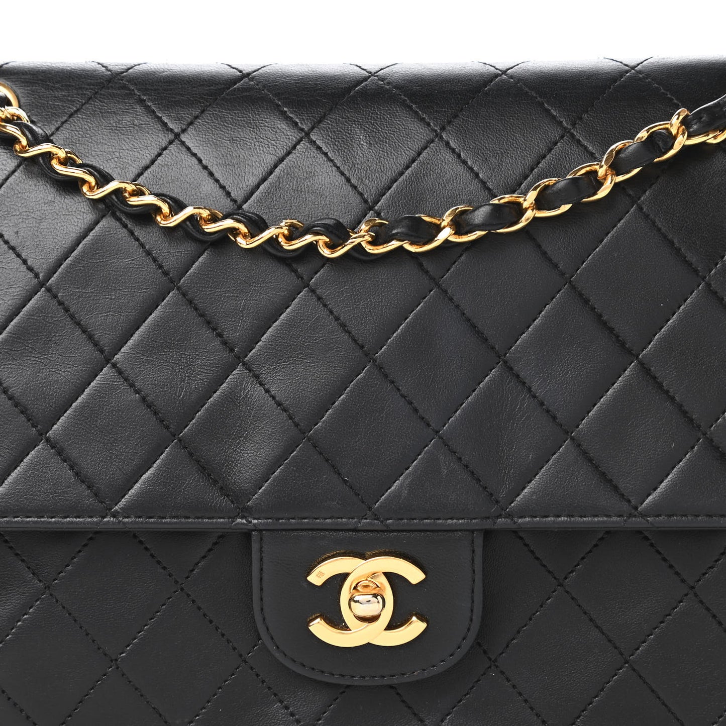 Lambskin Quilted Medium Double Flap Black