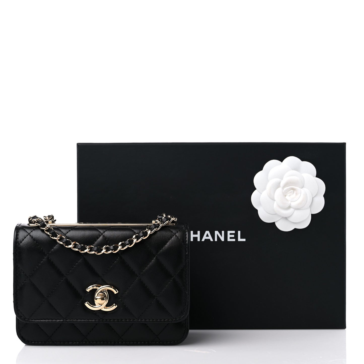 Lambskin Quilted Mini Trendy CC Wallet On Chain WOC Black