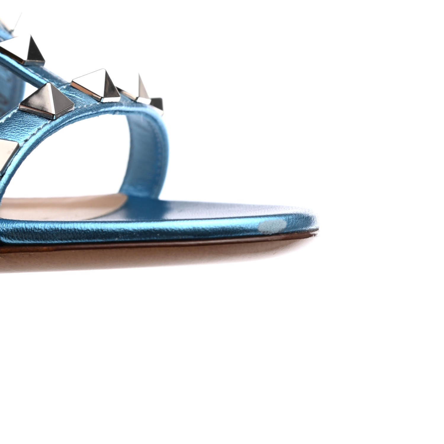Valentino Garavani Metallic Nappa Rockstud Caged Flat Slide Sandals 35 Cerulean 9 of 10