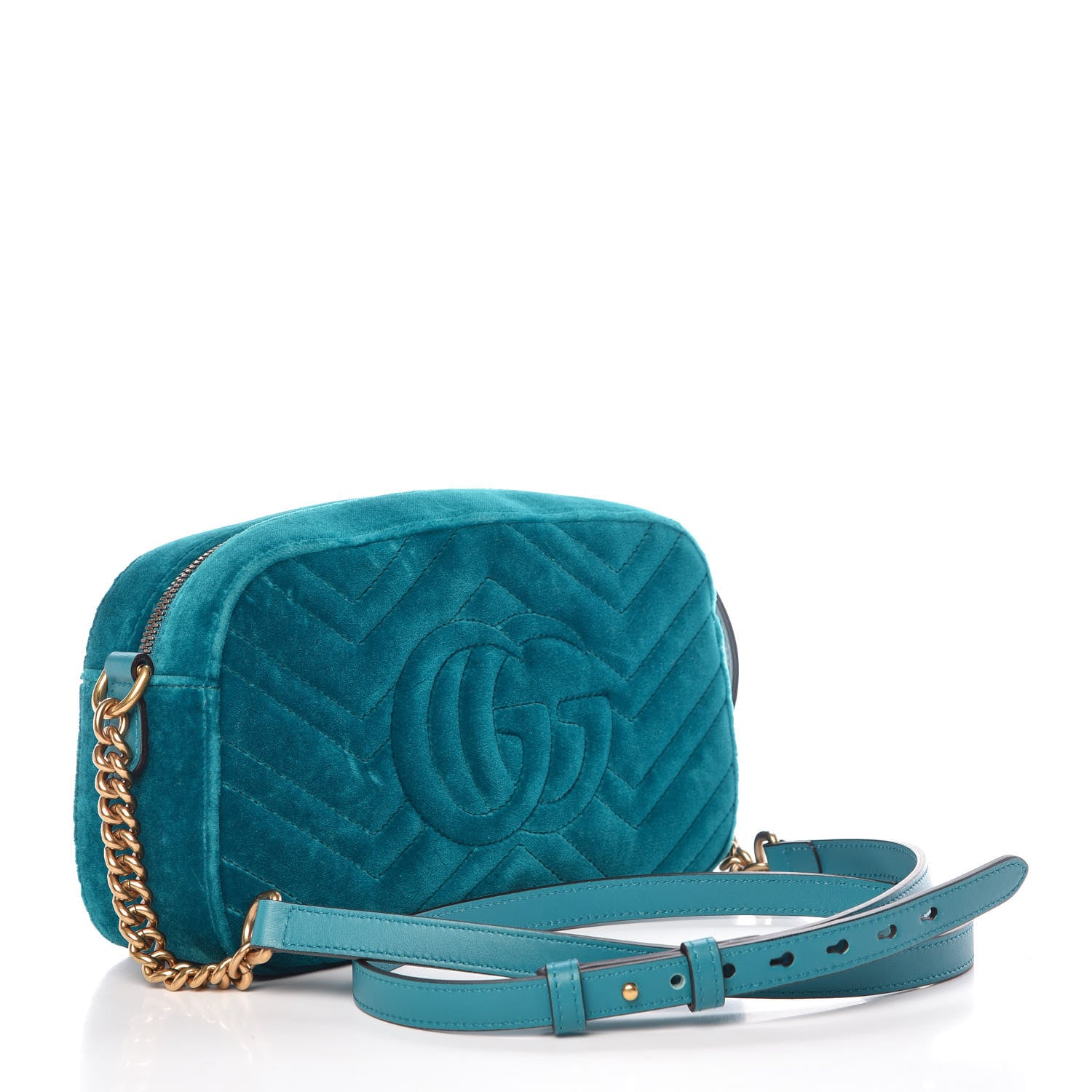 Gucci Velvet Matelasse Small GG Marmont Chain Shoulder Bag Pavone Cyan 3 of 11