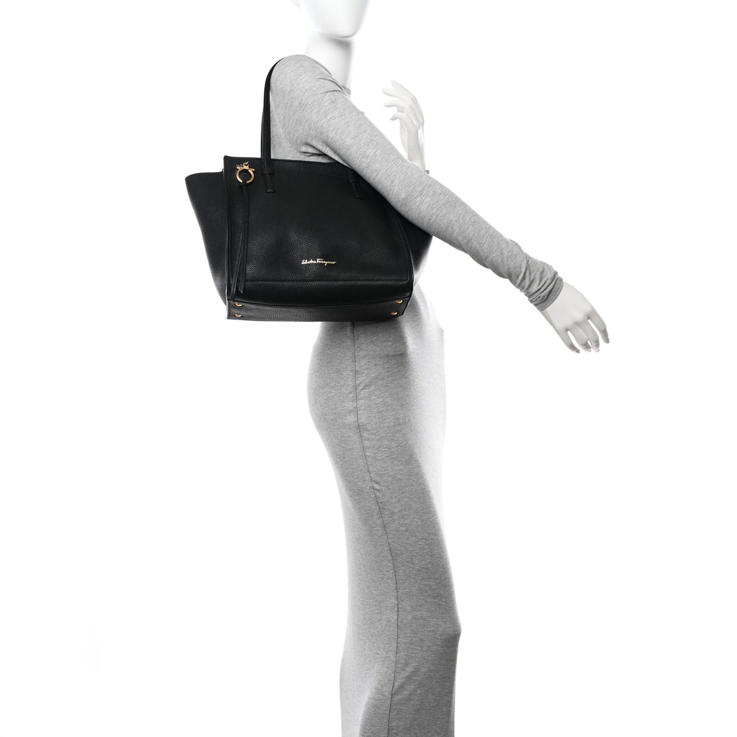 Hammered Calfskin Double Handle Large Amy Tote Black