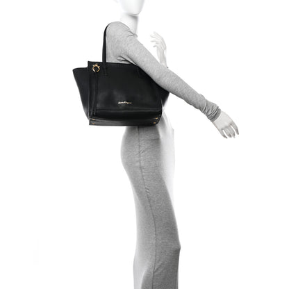 Salvatore Ferragamo Hammered Calfskin Double Handle Large Amy Tote Black 2 of 11